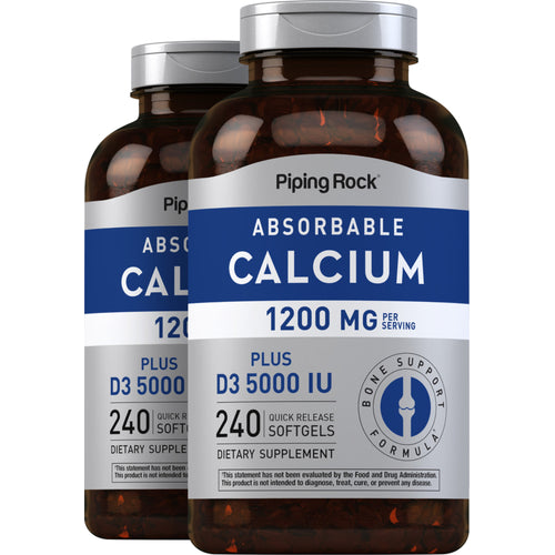 Absorbable Calcium 1200 mg plus D3 5000 IU (per serving), 240 Quick Release Softgels, 2  Bottles