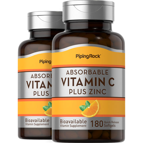 Absorbable Vitamin C Plus Zinc, 180 Quick Release Softgels, 2  Bottles