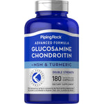 Glucosamine Chondroitin + MSM & Turmeric Advanced Formula in a double strength 180 quick release capsule bottle.