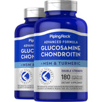 Two bottles of Advanced Formula Glucosamine Chondroitin with MSM and Turmeric, containing 180 quick release capsules, dietary supplement.