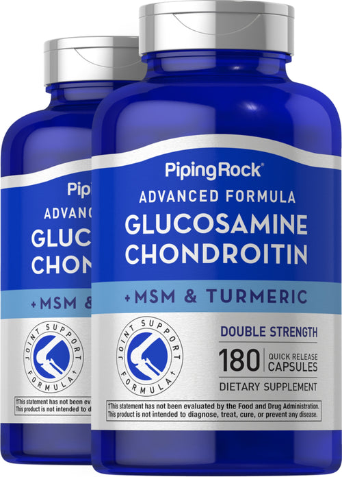 Advanced Double Strength Glucosamine Chondroitin MSM Plus Turmeric, 180 Quick Release Capsules, 2  Bottles