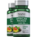 Two bottles of African Mango & Green Tea 1,220 mg equivalent** Herbal Supplement, featuring 90 quick release capsules.