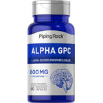 Alpha GPC supplement bottle containing 600 mg, with 60 vegetarian capsules.