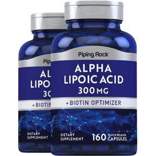 Alpha Lipoic Acid 300 mg with Biotin Optimizer in 160 quick-release capsules dietary supplement.