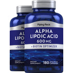 Alpha Lipoic Acid 600 mg and Biotin in a 180-count quick release capsule bottle.