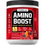 FitnessLabs Amino Boost Fruit Punch supplement, 480g tub, 30 servings. Contains 7g BCAAs. Caffeine free.
