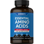 AminoFit Essential Amino Acids, 180 Quick Release Capsules. Contains all 9 EAAs, BCAAs, 3,000mg EAAs per serving, gluten-free.