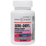 GERI-DRYL Allergy Relief tablets with Diphenhydramine HCl 25 mg, 100 count, package is not child resistant.