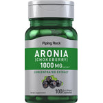A bottle of Aronia (Chokeberry) 1000 MG equivalent, containing 100 quick release capsules.