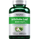 Artichoke Leaf 8000 MG herbal supplement in 200 quick release capsules, offering concentrated extract per serving.