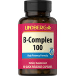 LINDBERG B-Complex 100 High Potency Formula, 90 Quick Release Capsules, Verified Gluten Free Dietary Supplement.