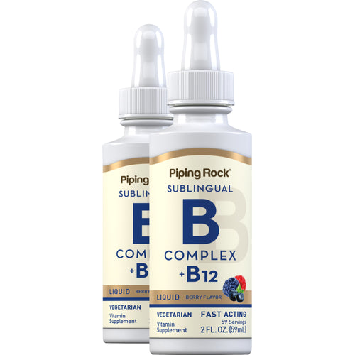 B-Complex Liquid Plus B-12 Sublingual, 1200 mcg, 2 fl oz (59 mL) Dropper Bottle, 2  Dropper Bottles