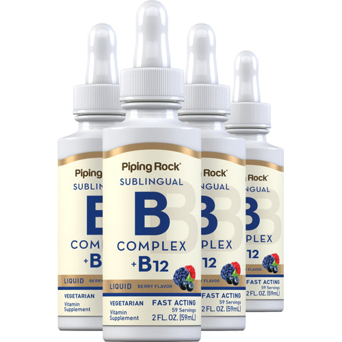 B-Complex Liquid Plus B-12 Sublingual, 1200 mcg, 2 fl oz (59 mL) Dropper Bottle, 4  Bottles