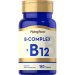 Vegetarian B-Complex and B12 supplement bottle with 180 tablets.