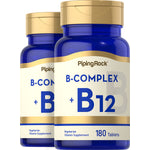 B-COMPLEX + B12 Vegetarian Vitamin Supplement containing 180 tablets, ideal for supporting energy metabolism and nervous system health.