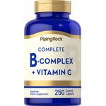Complete B-Complex plus Vitamin C, 250 coated caplets for health support in a convenient bottle.