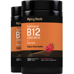 Sublingual B12 2500 MCG + Folic Acid, Highly Absorbable, 120 Fast Dissolve Tablets, Natural Berry Flavor, Vegan Vitamin Supplement.