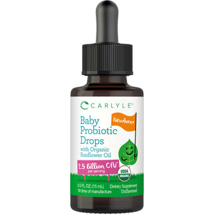 Carlyle Baby Probiotic Drops, 0.5 FL. OZ. (15 mL), with Organic Sunflower Oil, 2.5 billion CFU, USDA Organic, Newborn and up.