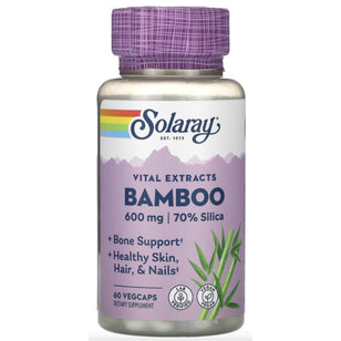 Bottle of Bamboo Extract 600mg with 60 vegetarian capsules, designed to support wellness and health.