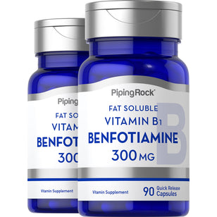 Benfotiamine (Fat Soluble Vitamin B-1), 300 mg, 90 Vegan Capsules, 2  Bottles