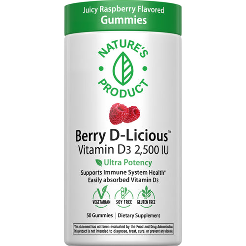 Berry D-Licious Vitamin D3 2,5000 IU (Juicy Raspberry), 50 Gummies