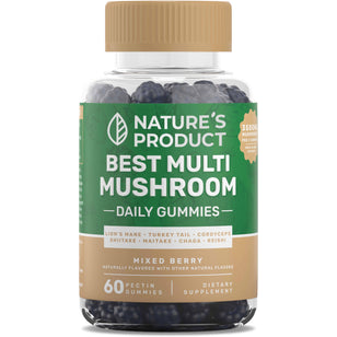 Nature's Product Best Multi Mushroom Daily Gummies, Mixed Berry flavor, 60 Pectin Gummies, 3500mg mushrooms per 2 gummies.