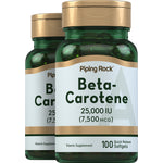 Beta Carotene (Vitamin A) 25,000 IU, 100 quick release softgels, two bottles included.