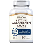 Betaine Hydrochloride 1200 mg 180 Quick Release Capsules. Source of Hydrochloric Acid. Dietary Supplement.