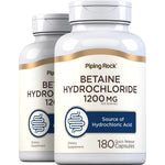 Betaine Hydrochloride 1200 MG per serving, source of hydrochloric acid, 180 quick release capsules, dietary supplement.