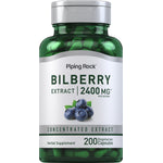 Bilberry Extract 2400mg, 200 Vegetarian Capsules, shown in clear packaging for easy identification.