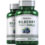 This image shows Bilberry Extract 2400 MG, containing 200 vegetarian capsules, for dietary supplement use.