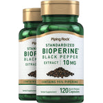 Bioperine Black Pepper Extract 10 mg with 120 quick-release capsules for enhanced absorption and bioavailability of nutrients.