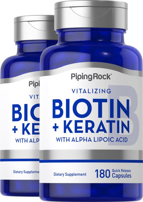 Biotin 5000 mcg (5mg) Plus Keratin, 180 Quick Release Capsules, 2  Bottles