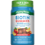 Biotin 10,000 MCG Gummies, 50 count, Delicious Peach Flavor. Supports hair and skin health.