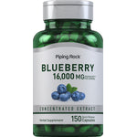 Blueberry 16000 MG equivalent per serving concentrated extract herbal supplement in 150 quick-release capsules.