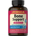 LINDBERG Bone Support with Vitamin K2, Calcium, Minerals, and Vitamin D3, 120 Quick Release Capsules, Verified Gluten Free.