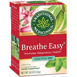Traditional Medicinals Breathe Easy Eucalyptus Mint Tea, 16 tea bags, caffeine free, promotes respiratory health.