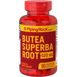 Butea Superba Root 420 mg herbal supplement with 90 quick release capsules shown as a product image.
