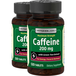 Caffeine 200 mg with Green Tea Extract, 120 Tablets, 2  Bottles