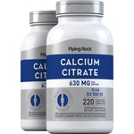Two bottles of Calcium Citrate 630 mg, plus D3 500 IU. Contains 220 coated caplets, vegetarian formula dietary supplement.