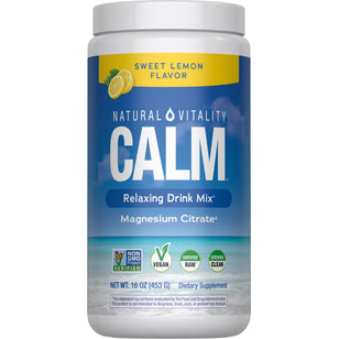NATURAL VITALITY CALM Relaxing Drink Mix, Sweet Lemon Flavor, Magnesium Citrate, 16 oz (453 g) Powder, Dietary Supplement.