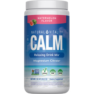 Natural Vitality Calm Watermelon Flavor, 16 oz magnesium citrate drink mix for relaxation.