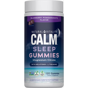 Natural Vitality Calm Sleep Gummies, Magnesium Citrate with Melatonin and L-Theanine, 120 Blueberry Pomegranate Flavor Gummies.