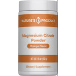 Jar of NATURE'S PRODUCT Magnesium Citrate Powder with orange flavor, 16 oz (453 g).