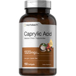 Caprylic Acid Medium Chain Triglycerides 1320mg, 150 Softgels; non-GMO, gluten-free, keto-friendly product.