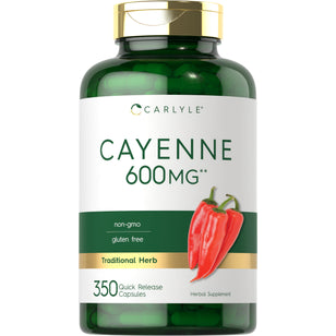 Carlyle Cayenne 600 mg, 350 Quick Release Capsules, non-GMO and gluten-free, traditional herbal supplement.