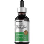 Celery Seed Liquid Extract, 2 fl. oz. (59 mL), non-gmo, gluten-free, alcohol free, vegetarian herbal supplement.