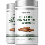 Two bottles of Ceylon Cinnamon, 6000 mg equivalent per 3 capsules, 135 quick release capsules, concentrated extract.