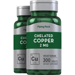Two bottles of Chelated Copper, 2 mg, 300 vegetarian tablets per bottle, dietary supplement.
