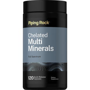 Chelated Multi Minerals Full Spectrum features 120 quick release capsules for comprehensive mineral support.